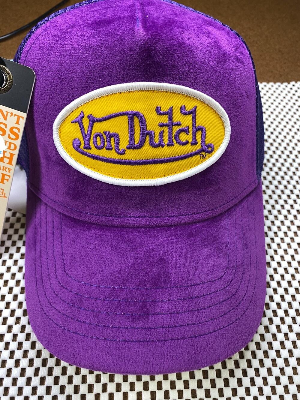 NWT Von Dutch Hat Purple/Yellow (GRAPE CRUSH) VELVET Mesh Trucker SnapBack